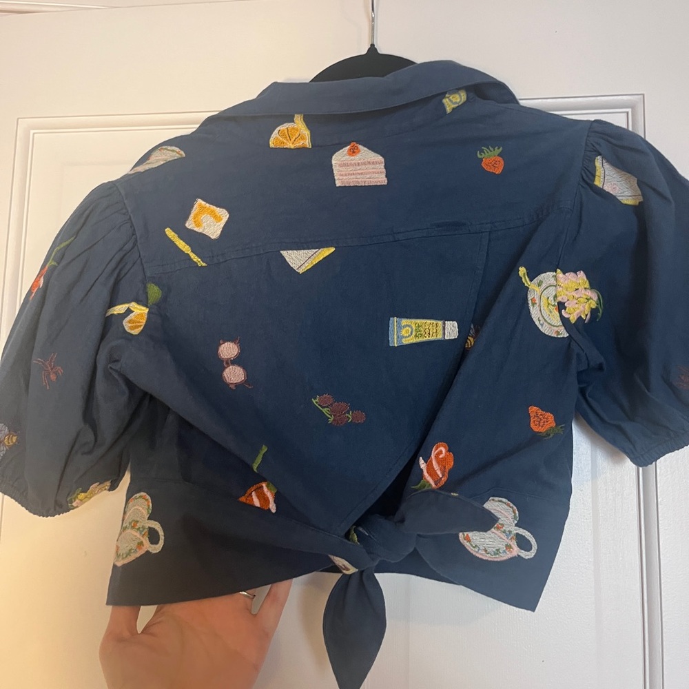 Samantha Pleet Blue Embroidered Crop Top - Picture 3 of 3